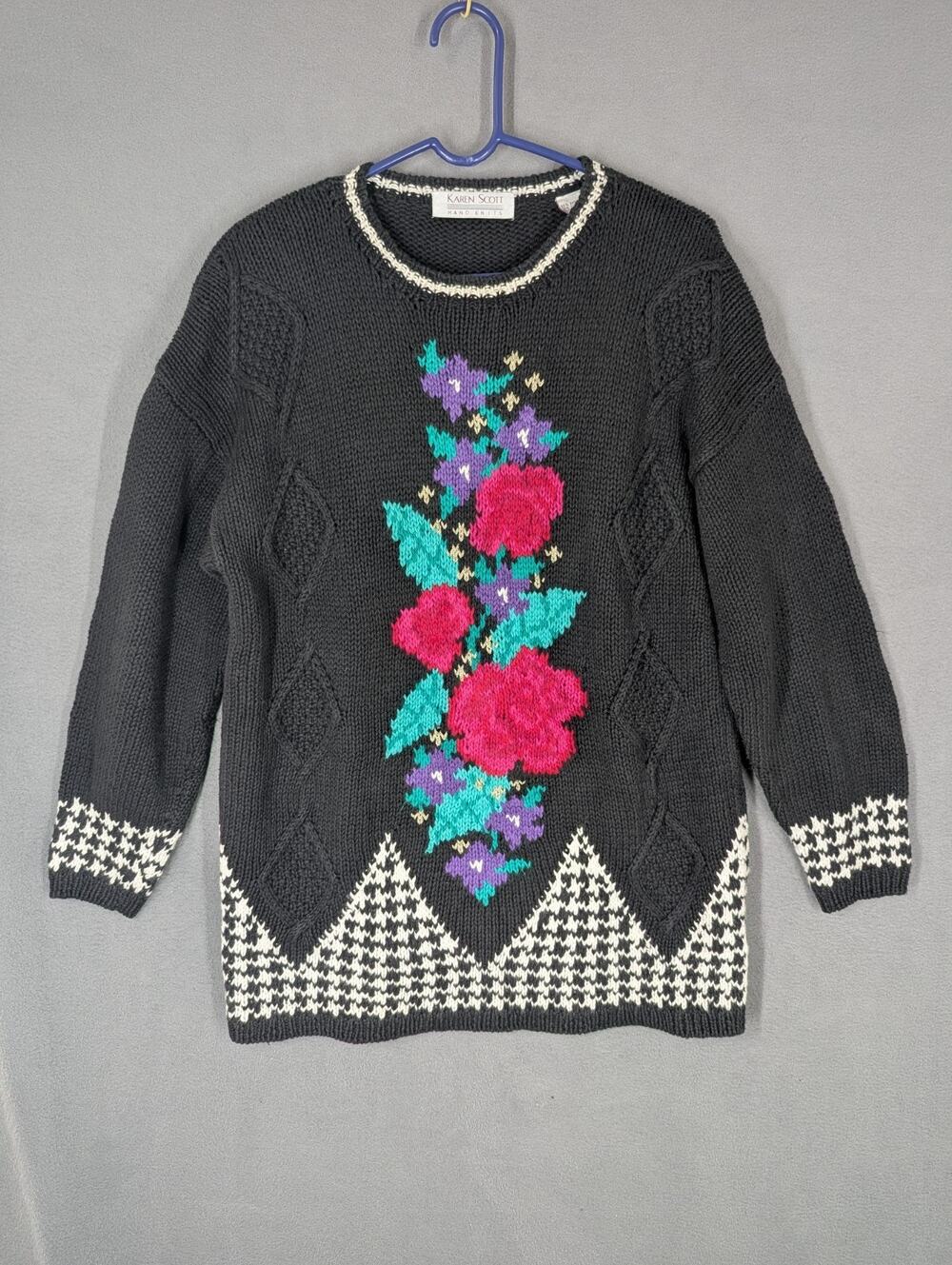 Vintage Karen Scott  Ramie Cotton Knit Pullover Sweater Floral Medium